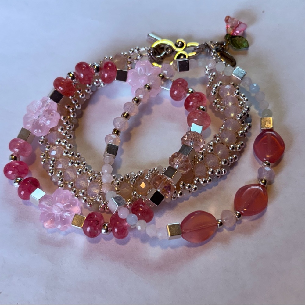 ***SOLD*** 3-Pc Artisan Hand Crafted Beaded Bracelet Genuine Stone & Glass Beads - Picture 3 of 9